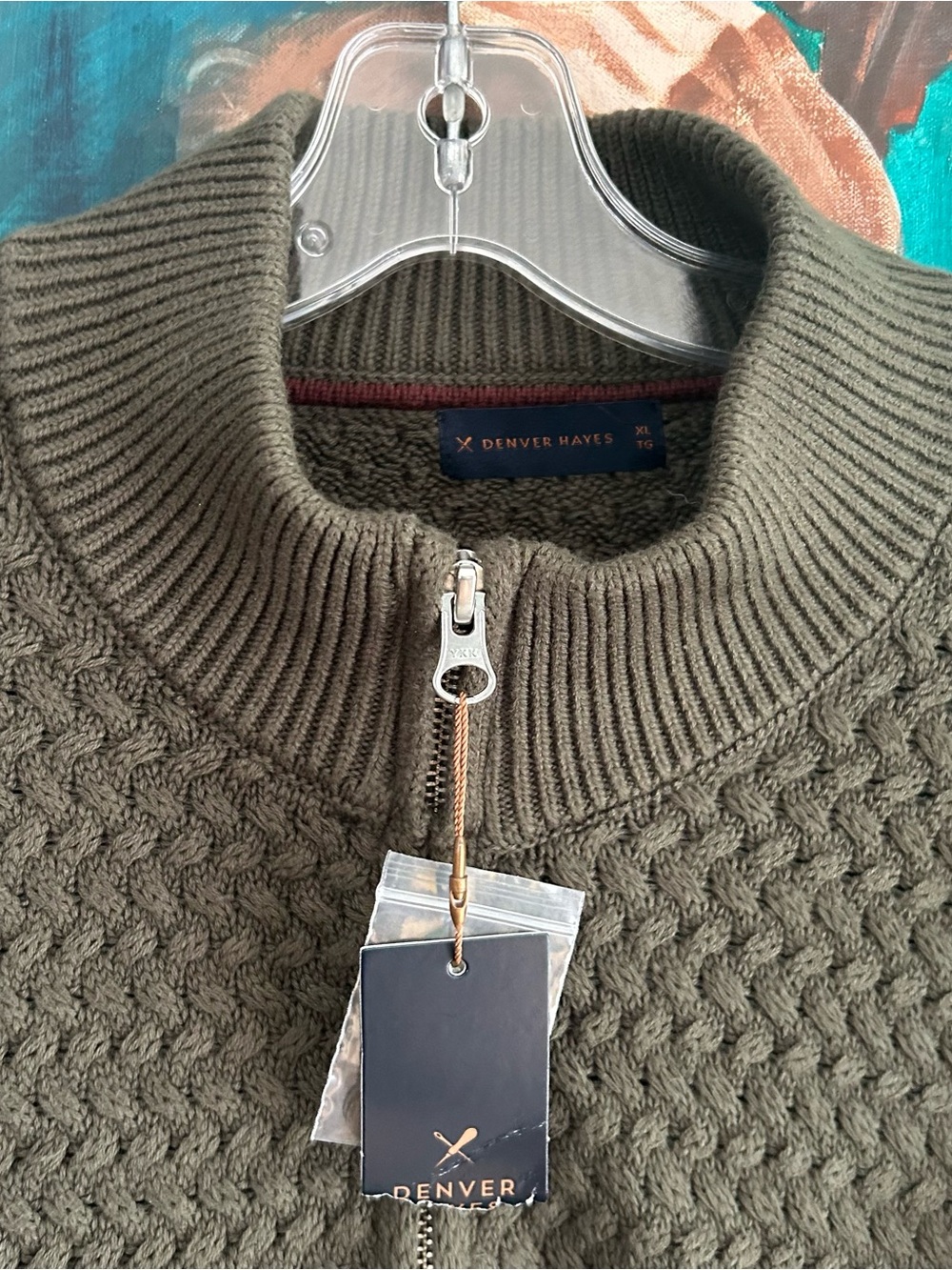 Denver Hayes Olive Green Textured Quarter Zip Sweater XL - Picture 11 of 12